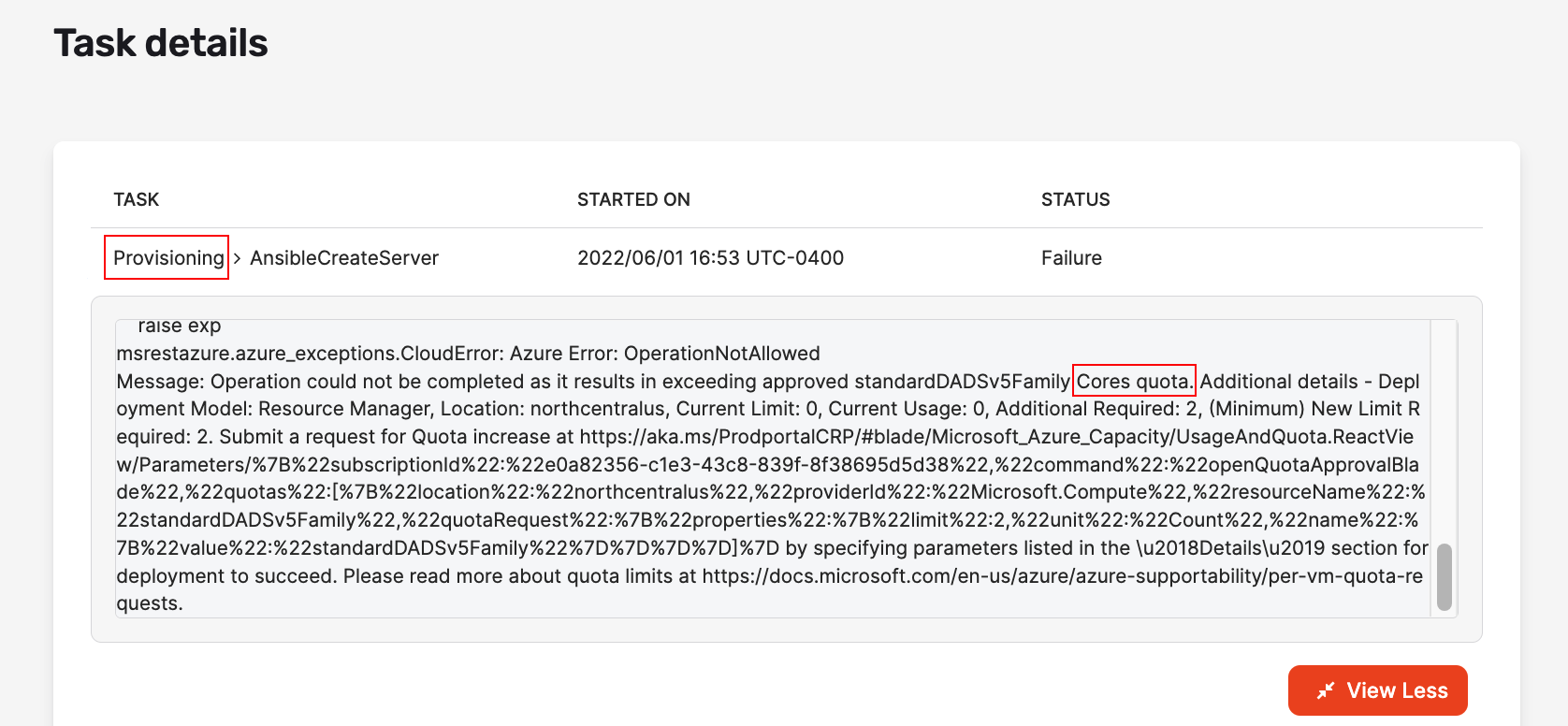 Azure configuration failure Azure configuration failure